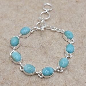 Natural Larimar 925 Sterling Silver Bracelet